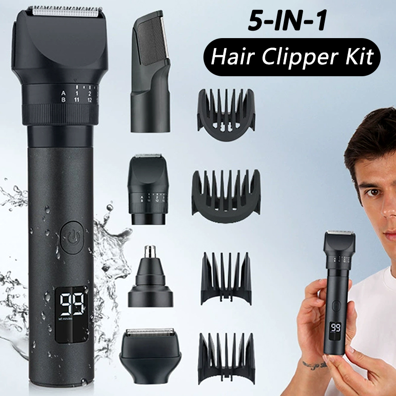 Men'S Grooming Nose Hair Trimmer - เครื่องตัดผมไร้สาย 5-in-1 พร้อมหน้าจอ LED สำหรับผู้ชาย เครื่องเล็มหนวด/ขนจมูก