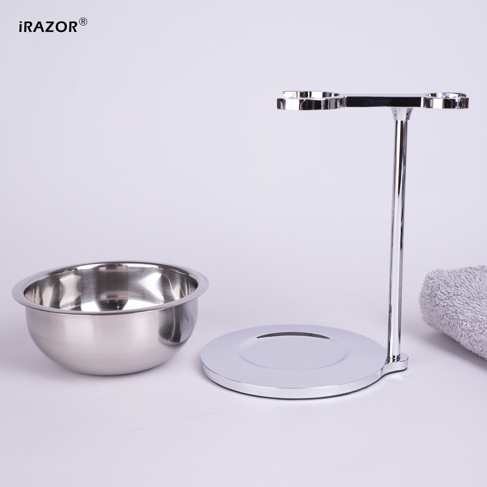 Mens Grooming Tools - ที่วางมีดโกนและแปรงโกนหนวดสำหรับผู้ชาย iRAZOR พร้อมถ้วยใส่สบู่โกนหนวด อุปกรณ์เสริมสำหรับการดูแลเคราสำหรับผู้ชาย